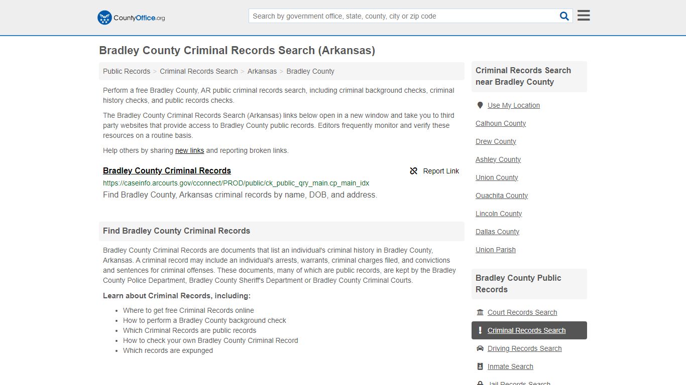 Bradley County Criminal Records Search (Arkansas) - County Office